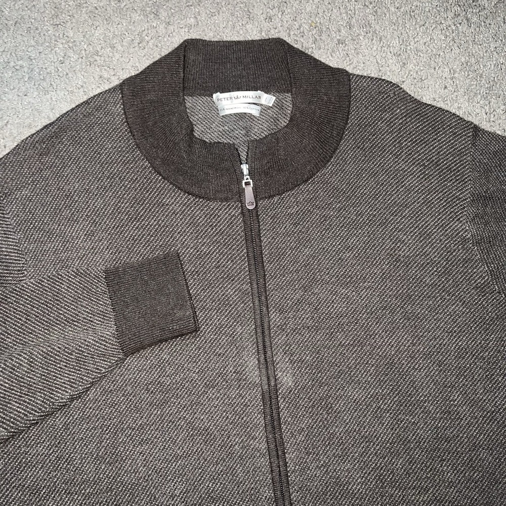 Peter Millar‎ Sweater Men's Large Merino Wool Cotton Blend Brown Full Zip